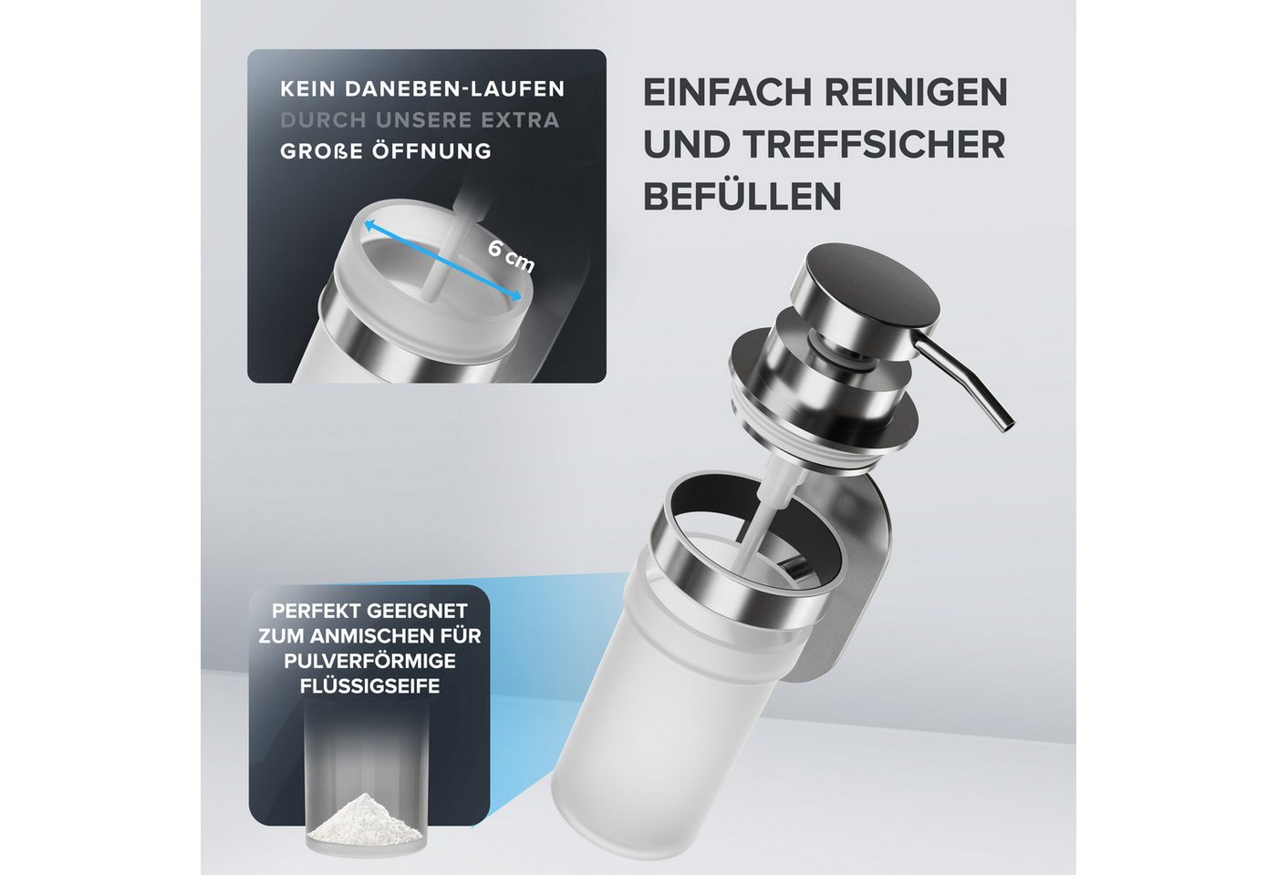 ovimar Seifenspender Kegnaes, (1-tlg), aus Edelstahl in Silber zur Zum Kleben – Bild 2 von 5