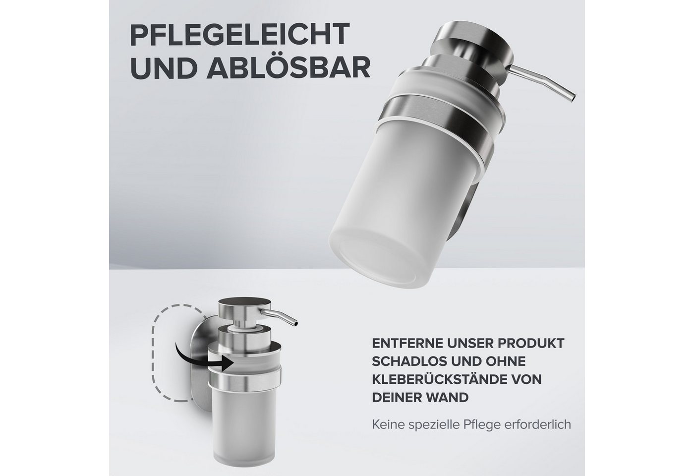 ovimar Seifenspender Kegnaes, (1-tlg), aus Edelstahl in Silber zur Zum Kleben – Bild 4 von 5