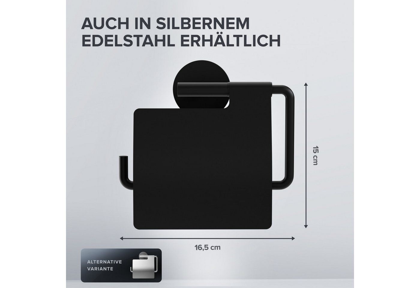 ovimar Toilettenpapierhalter Heroya (1-St), aus Edelstahl in Schwarz zur Zum Bohren – Bild 3 von 5