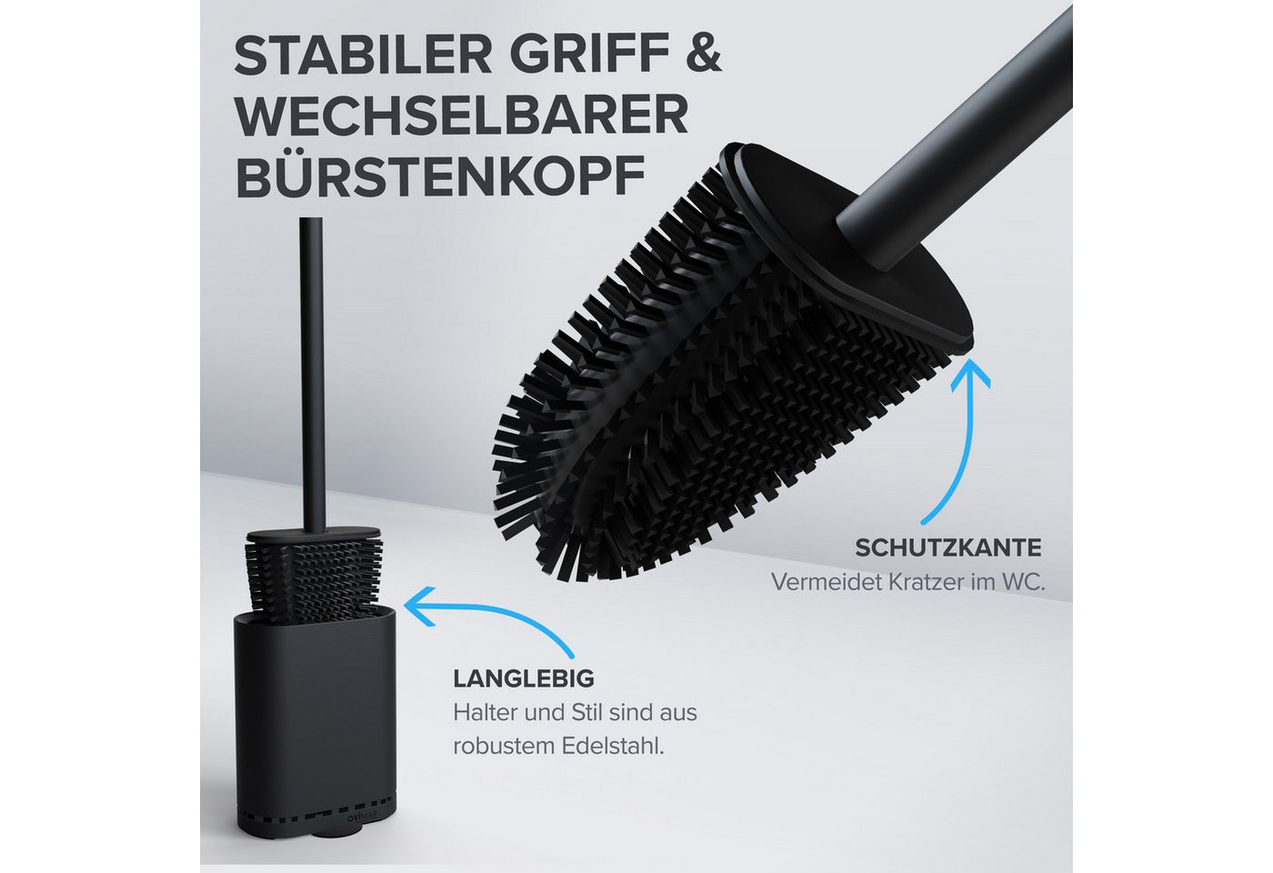 ovimar WC-Reinigungsbürste, (1-tlg), aus Edelstahl in Schwarz zur Wandmontage (optional) – Bild 4 von 5