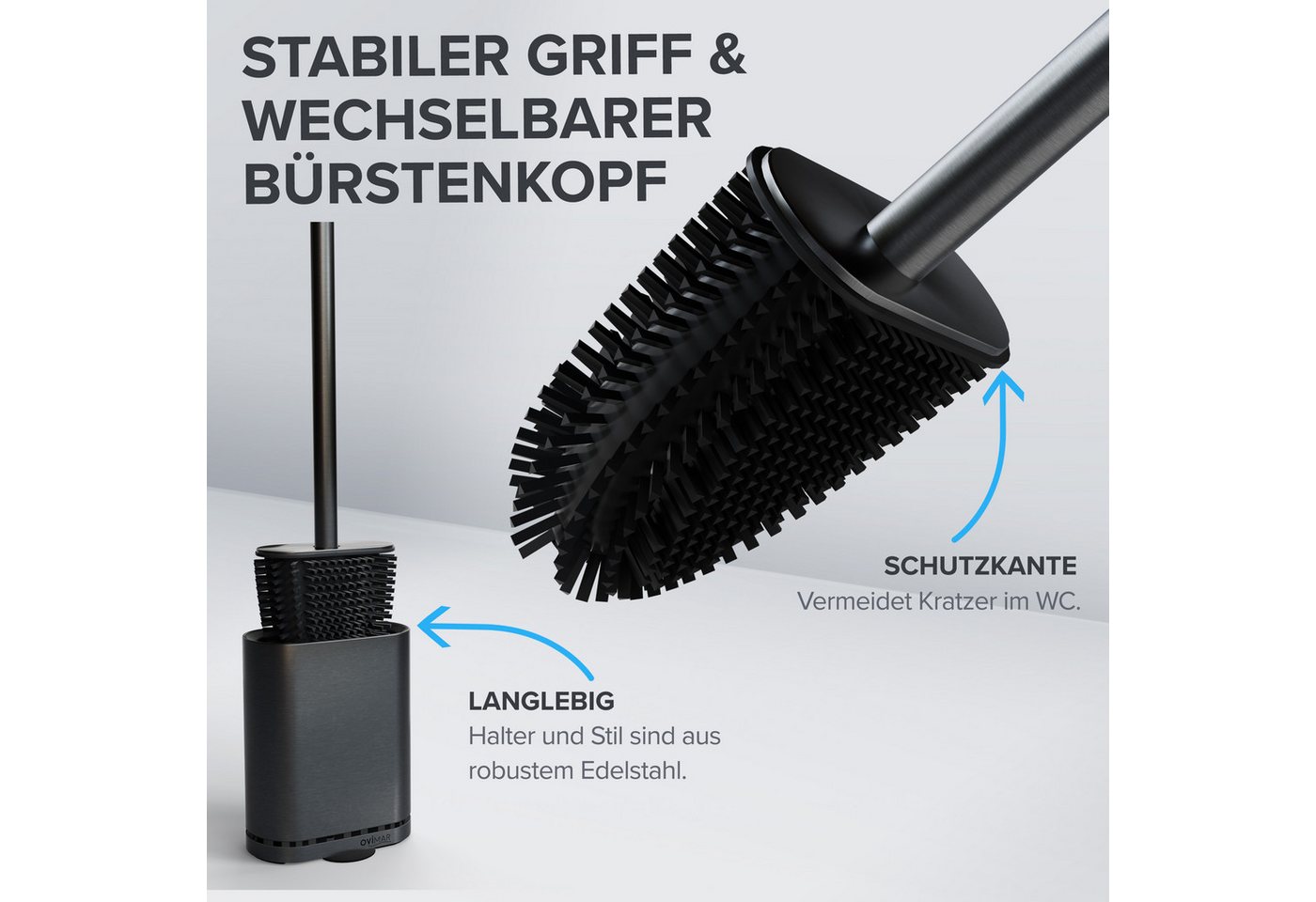 ovimar WC-Reinigungsbürste, (1-tlg), aus Edelstahl in Gunmetal zur Wandmontage (optional) – Bild 4 von 5