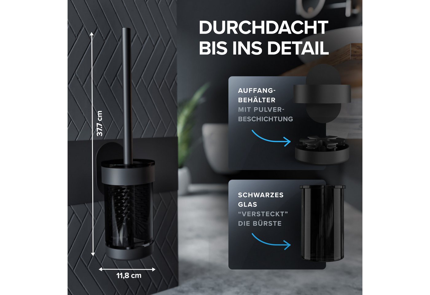 ovimar WC-Reinigungsbürste, (1-tlg), aus Edelstahl in Schwarz zur Zum Bohren – Bild 5 von 5
