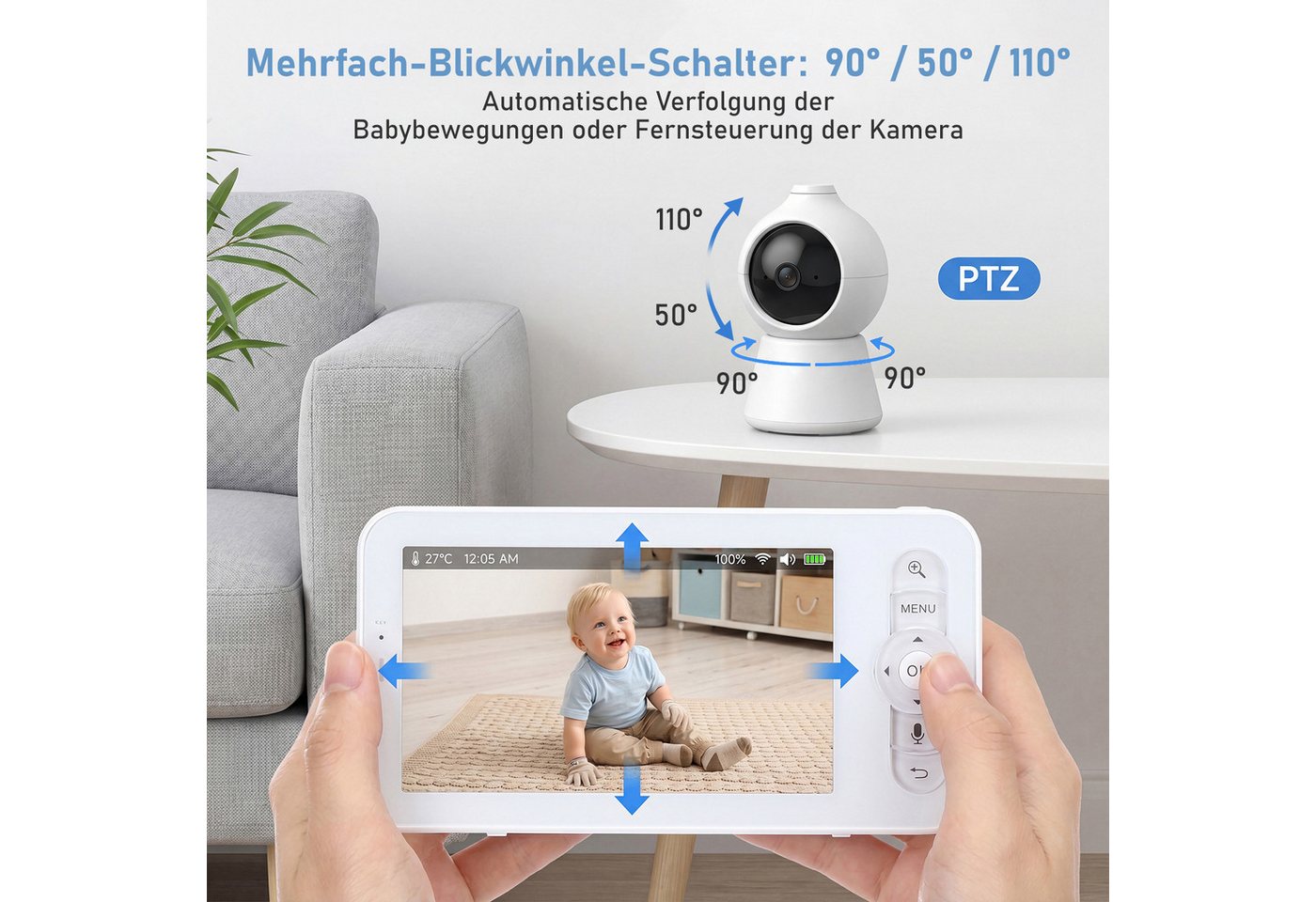 oyajia Babyphone Babyphone mit Kamera, Video Baby Monitor, Video-Babyphone, Infrarot-Nachtsicht, Temperaturanzeige, Schlaflieder, Zwei-Wege-Audio, Gegensprechfu – Bild 3 von 5