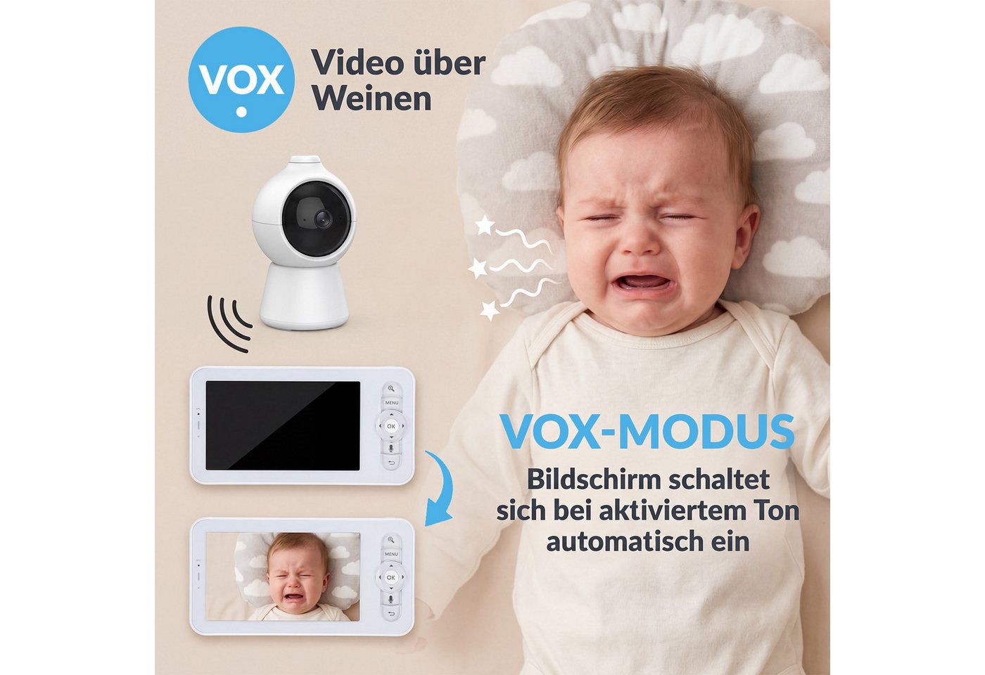 oyajia Babyphone Babyphone mit Kamera, Video Baby Monitor, Video-Babyphone, Infrarot-Nachtsicht, Temperaturanzeige, Schlaflieder, Zwei-Wege-Audio, Gegensprechfu – Bild 5 von 5