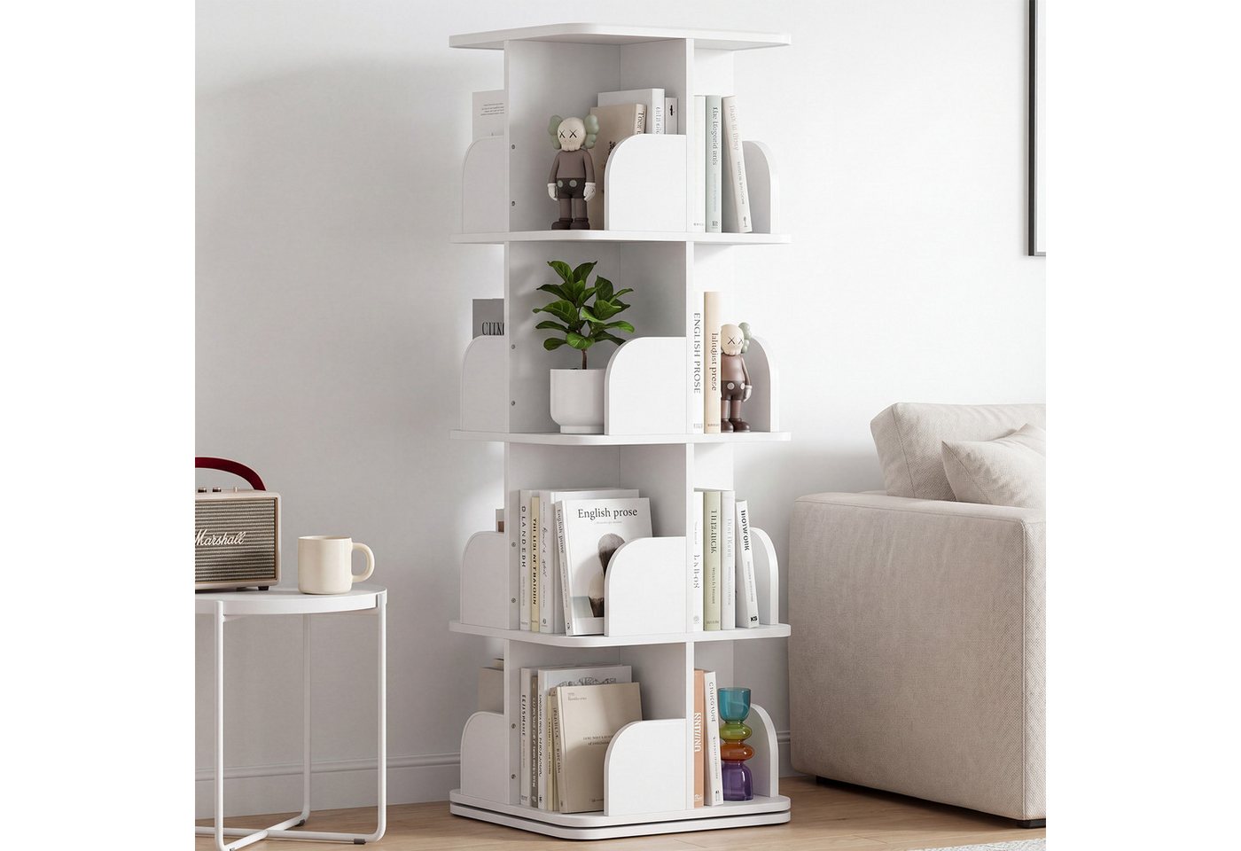 oyajia Bücherregal Drehbare Bücherregal, 4 Etagen Stehregale Lagerregal mit Fächern, Bücherregal, offenes Aufbewahrungsregal, 39.5 x 39.5 x 128 cm, drehbar, 4 E – Bild 3 von 5