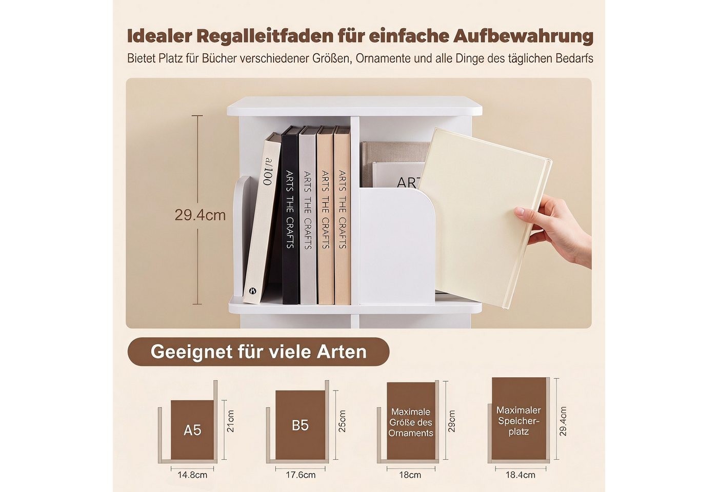oyajia Bücherregal Drehbare Bücherregal, 4 Etagen Stehregale Lagerregal mit Fächern, Bücherregal, offenes Aufbewahrungsregal, 39.5 x 39.5 x 128 cm, drehbar, 4 E – Bild 5 von 5
