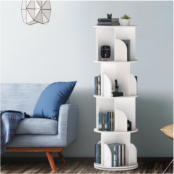 oyajia Bücherregal Drehbare Bücherregal, 4 Etagen Stehregale Lagerregal mit Fächern, Bücherregal, offenes Aufbewahrungsregal, 40 x 40 x 128 cm, drehbar, 4 Ebene