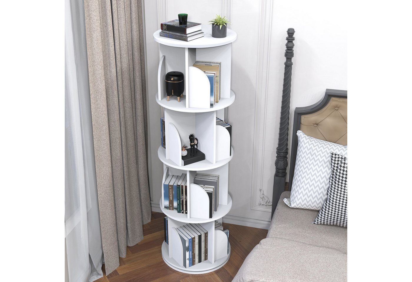 oyajia Bücherregal Drehbare Bücherregal, 4 Etagen Stehregale Lagerregal mit Fächern, Bücherregal, offenes Aufbewahrungsregal, 40 x 40 x 128 cm, drehbar, 4 Ebene – Bild 3 von 5