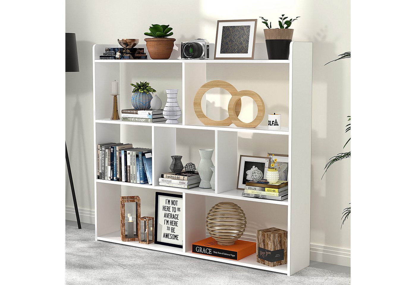 oyajia Bücherregal Würfelregal, Standregal, 7 offene Fächer, horizontal, Büroregal, Bücherregal, 97.5 x 90 x 16 cm, für Wohnzimmer, Arbeitszimmer, Büro – Bild 2 von 5