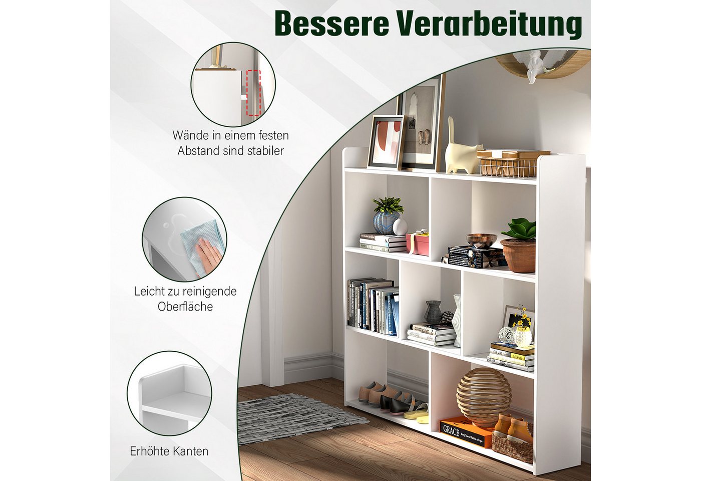 oyajia Bücherregal Würfelregal, Standregal, 7 offene Fächer, horizontal, Büroregal, Bücherregal, 97.5 x 90 x 16 cm, für Wohnzimmer, Arbeitszimmer, Büro – Bild 4 von 5