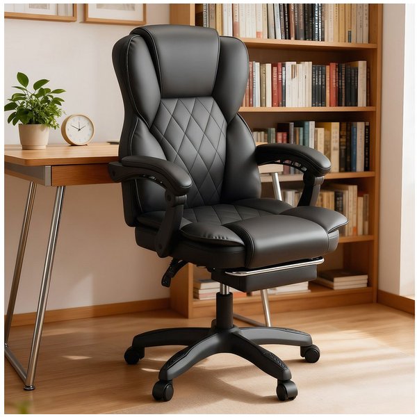 oyajia Bürostuhl Ergonomisch,mit Fußstütze, 135° neigbar (Drehstuhl aus PU leder, Belastbarkeit bis 150 kg), Schreibstuhl Höhenverstellbar, für Wohnzimmer, Büro