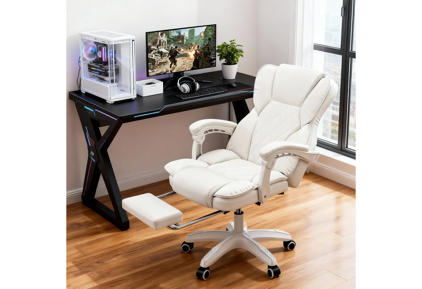 oyajia Bürostuhl Ergonomisch,mit Fußstütze, 135° neigbar (Drehstuhl aus PU leder, Belastbarkeit bis 150 kg), Schreibstuhl Höhenverstellbar, für Wohnzimmer, Büro – Bild 2 von 5