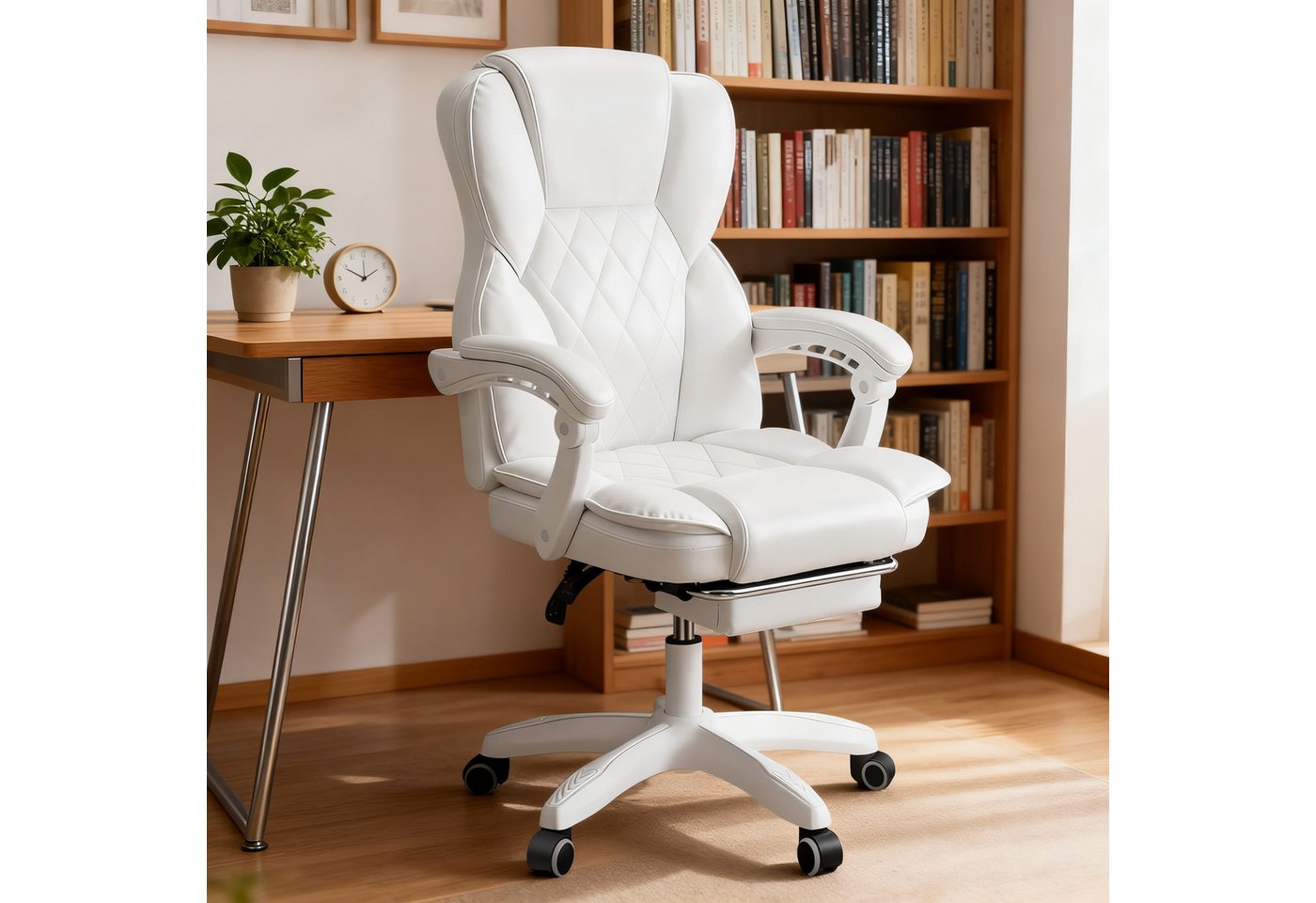 oyajia Bürostuhl Ergonomisch,mit Fußstütze, 135° neigbar (Drehstuhl aus PU leder, Belastbarkeit bis 150 kg), Schreibstuhl Höhenverstellbar, für Wohnzimmer, Büro – Bild 3 von 5