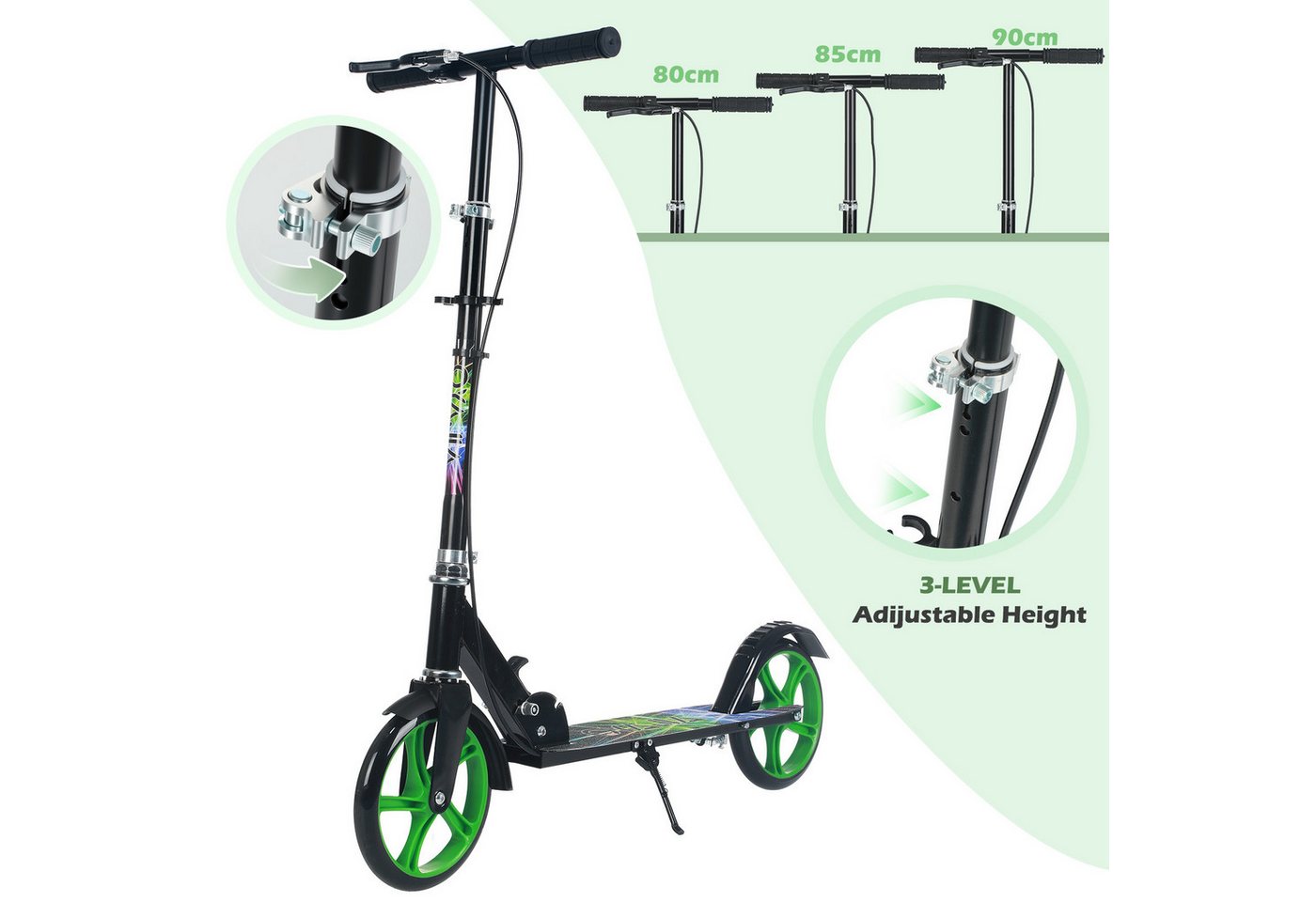 oyajia Cityroller Tretroller Kickroller Cityroller Kinderroller Erwachsene Scooter, (Faltbar Tret-Roller höhenverstellbarer Cityroller), mit Klappfunktion, Kind – Bild 2 von 5