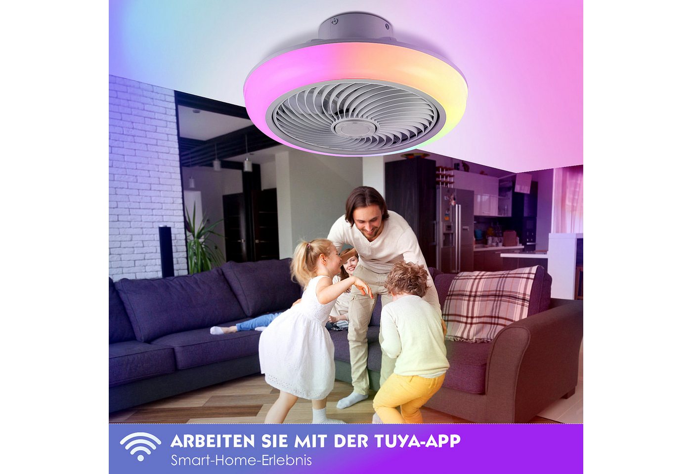 oyajia Deckenleuchte 50W RGB LED Deckenleuchte mit Bluetooth Lautsprecher, Deckenventilator, Luftzirkulationsfunktion, LED fest integriert, RGB Farbwechsel (300 – Bild 5 von 5