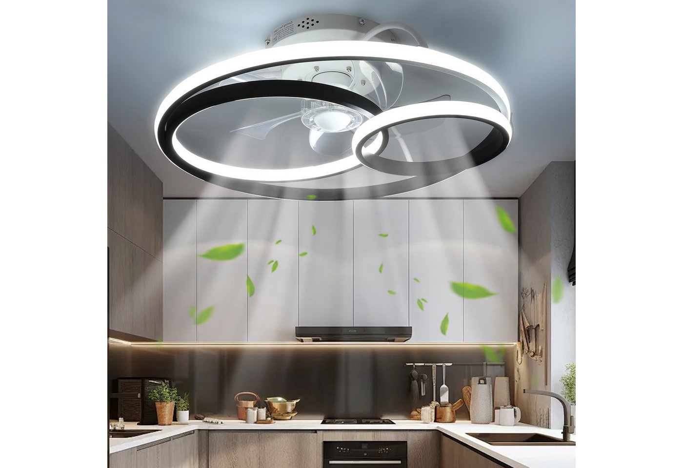 oyajia Deckenleuchte 55W Leise Deckenventilator mit Beleuchtung, 3-Ring-Deckenleuchte Timer, LED fest integriert, Warmweiß, Naturweiß, Kaltweiß, LED Deckenbeleu – Bild 5 von 5