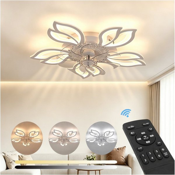oyajia Deckenleuchte 85W Deckenventilator mit Lampe, Fernbedienung Leise Ventilator Dimmbar, LED fest integriert, Naturweiß, Kaltweiß, Warmweiß, Deckenlampe Mit