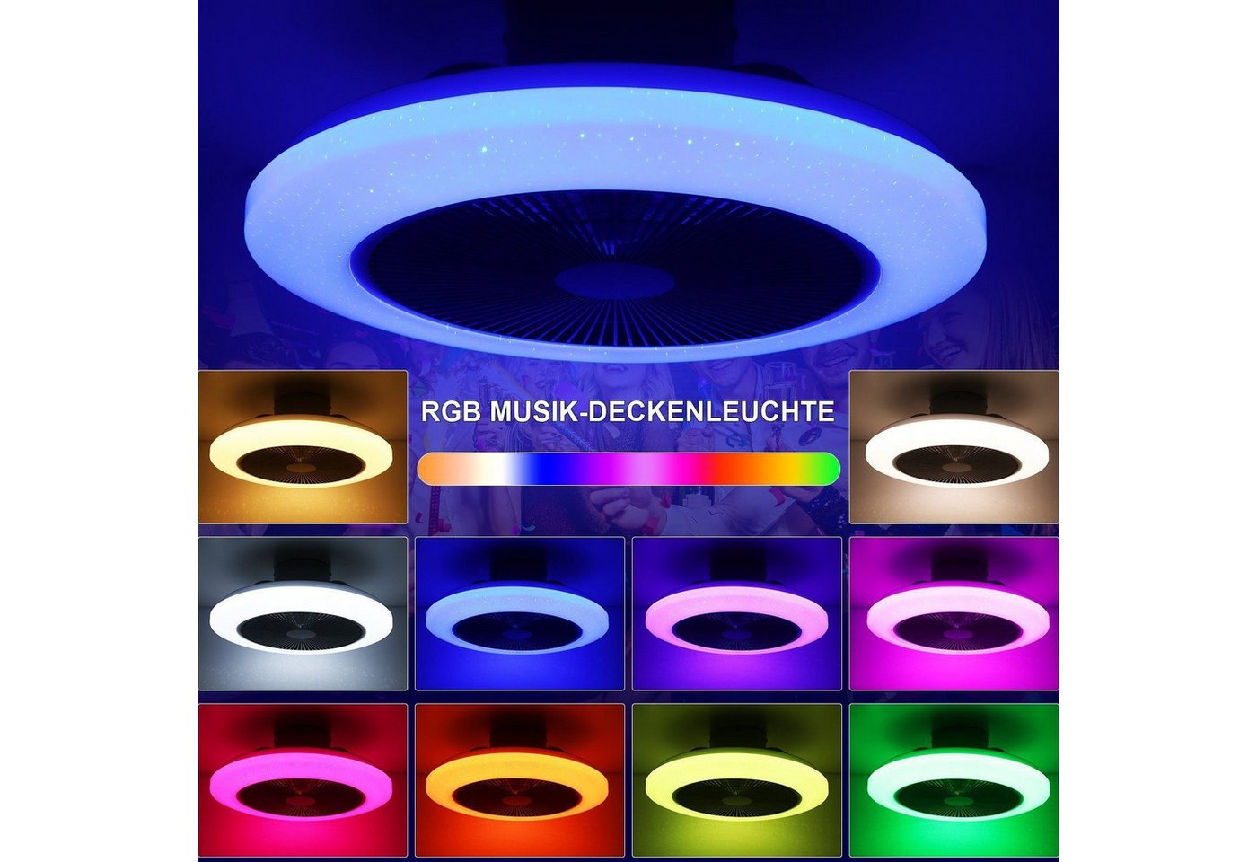 oyajia Deckenleuchte Deckenventilator mit Beleuchtung 60W Dimmbar mit Fernbedienung, Ø50 cm, RGB-Hintergrundbeleuchtung, LED fest integriert, Neutralweiß, Kaltw – Bild 3 von 5