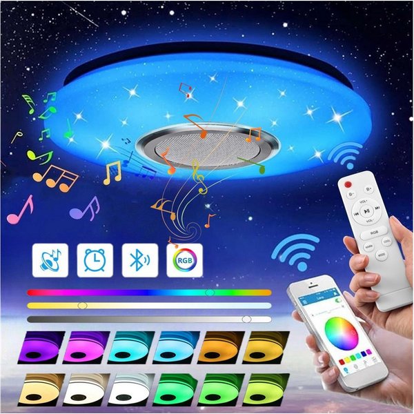 oyajia Deckenleuchte Dimmbar Deckenlampe mit Bluetooth Lautsprecher RGB, Fernbedienung, APP, LED fest integriert, RGB, Tageslichtweiß, LED Deckenleuchte,Ø 30/40