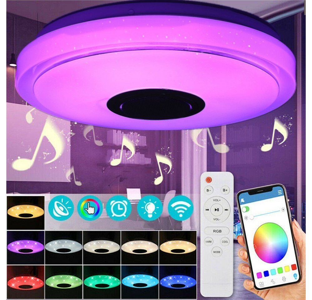 oyajia Deckenleuchte Dimmbar Deckenlampe mit Bluetooth Lautsprecher RGB, Fernbedienung, APP, LED fest integriert, RGB, Tageslichtweiß, LED Deckenleuchte,Ø 30/40 – Bild 2 von 5