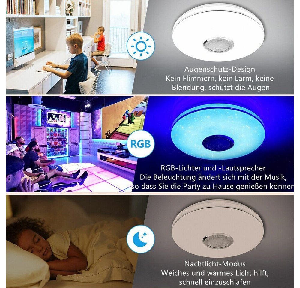 oyajia Deckenleuchte Dimmbar Deckenlampe mit Bluetooth Lautsprecher RGB, Fernbedienung, APP, LED fest integriert, RGB, Tageslichtweiß, LED Deckenleuchte,Ø 30/40 – Bild 4 von 5