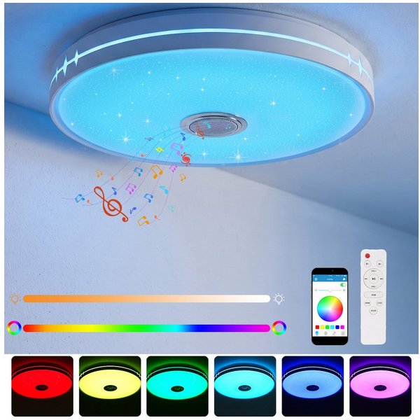 oyajia Deckenleuchte Dimmbar Deckenlampe mit Bluetooth Lautsprecher RGB, Fernbedienung, APP, LED fest integriert, RGB, Tageslichtweiß, LED Deckenleuchte,Ø 30/40