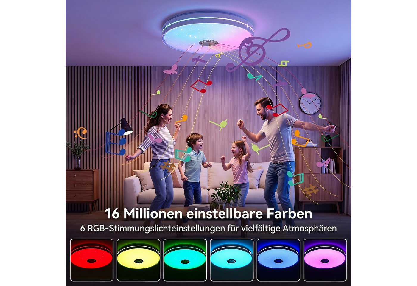 oyajia Deckenleuchte Dimmbar Deckenlampe mit Bluetooth Lautsprecher RGB, Fernbedienung, APP, LED fest integriert, RGB, Tageslichtweiß, LED Deckenleuchte,Ø 30/40 – Bild 5 von 5