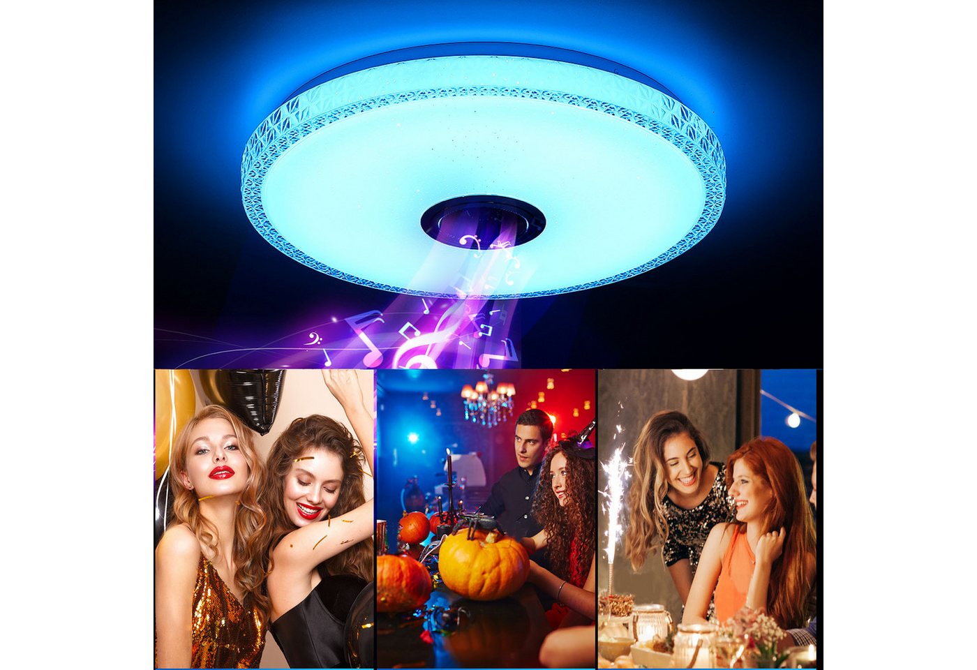 oyajia Deckenleuchte Kristall LED Deckenlampe 40W, Sternenhimmel Lampe 40cm RGB Farbwechsel, Kaltweiß/Naturweiß/Warmweiß/RGB, LED Deckenlampe mit Bluetooth Laut – Bild 5 von 5