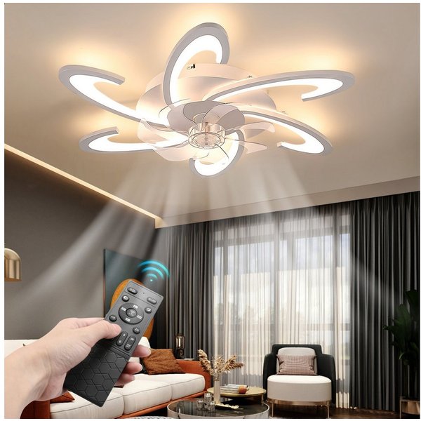 oyajia Deckenleuchte Leise Deckenventilator mit Beleuchtung 85W Deckenlampe Mit Ventilator, RGB-Hintergrundbeleuchtung, LED fest integriert, Neutralweiß, Kaltwe