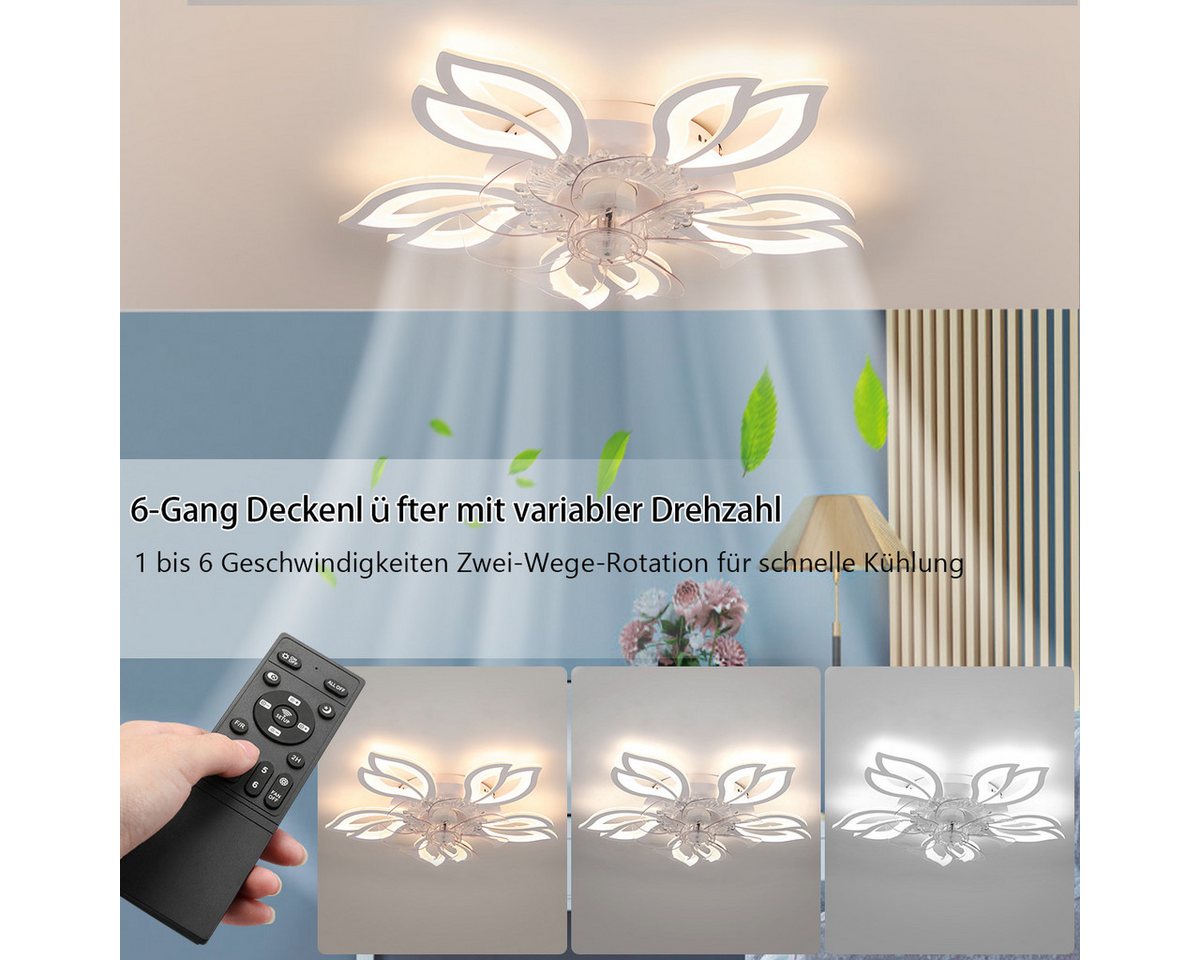 oyajia Deckenleuchte Leise Deckenventilator mit Beleuchtung, 85W Deckenlampe Mit Ventilator, LED fest integriert, Kaltweiß, Neutralweiß, Warmweiß, 6 Geschwindig – Bild 4 von 5