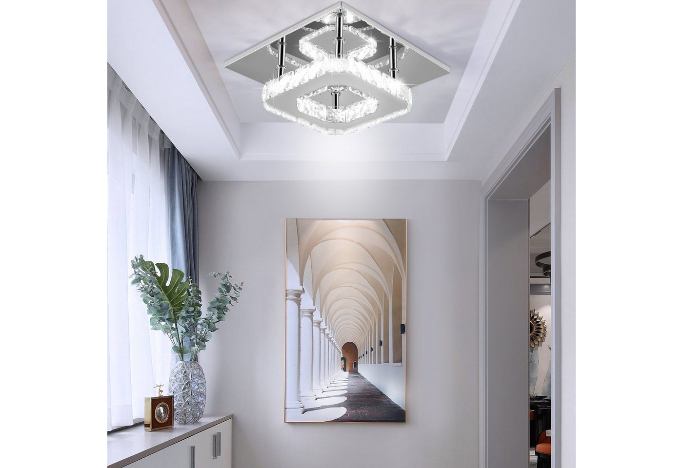 oyajia Deckenleuchte Moderne Kristall LED Deckenlampen, 12W Luxus Mini Kronleuchter, LED fest integriert, Tageslichtweiß, 20x20x10cm Quadrat Deckenleuchte für W – Bild 2 von 5