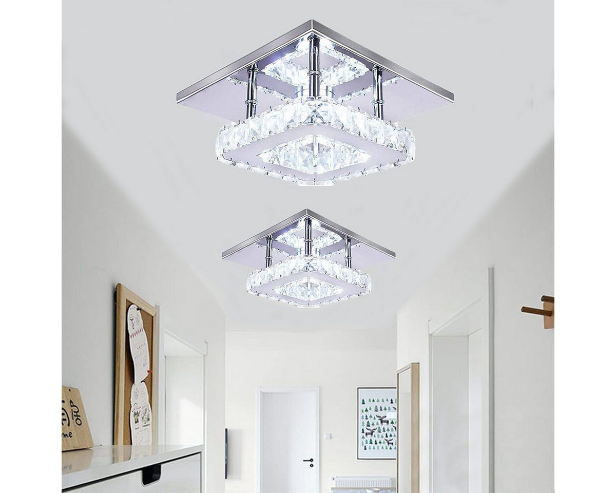 oyajia Deckenleuchte Moderne Kristall LED Deckenlampen, 12W Luxus Mini Kronleuchter, LED fest integriert, Tageslichtweiß, 20x20x10cm Quadrat Deckenleuchte für W – Bild 4 von 5