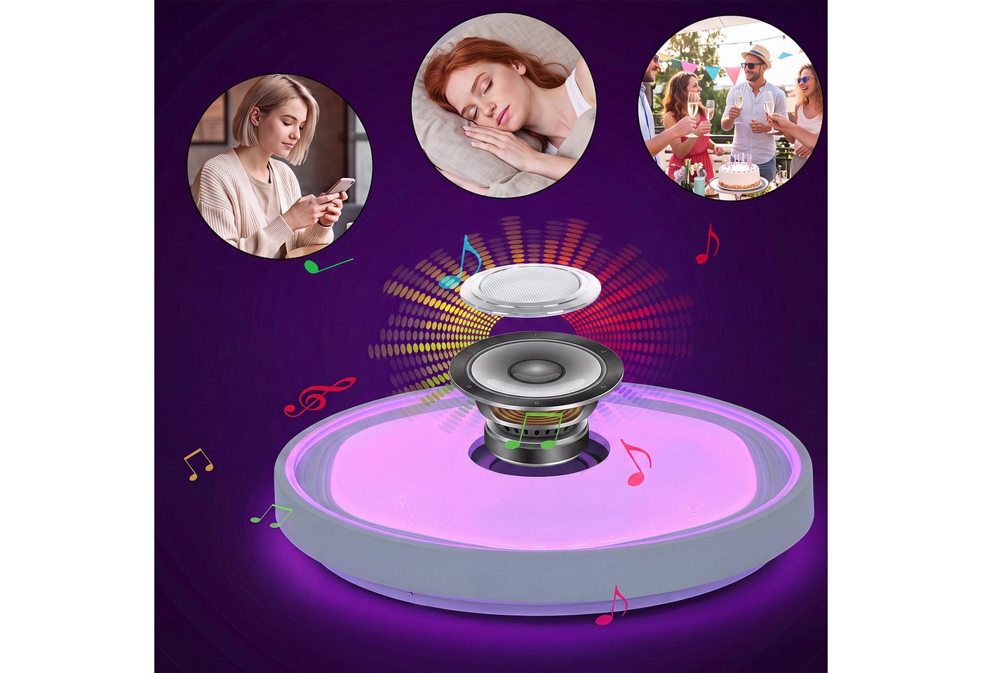 oyajia Deckenleuchte Smart LED Deckenlampe mit Bluetooth Lautsprecher, 50cm Wohnzimmerlampe, LED fest integriert, Kaltweiß+Naturweiß+Warmweiß+RGB, 48W RGB Decke – Bild 4 von 5