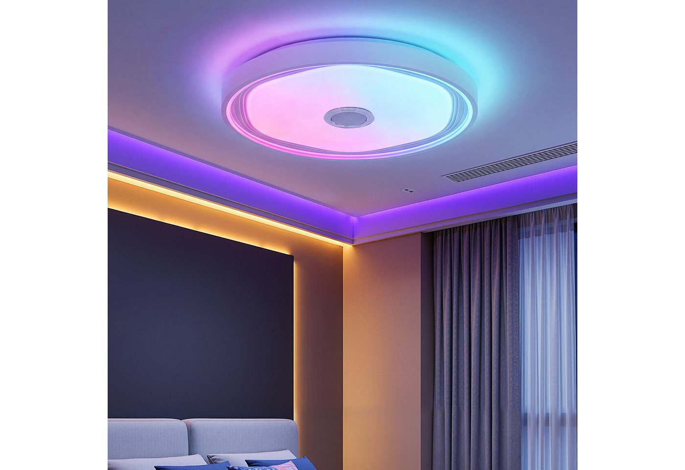 oyajia Deckenleuchte Smart LED Deckenlampe mit Bluetooth Lautsprecher, 50cm Wohnzimmerlampe, LED fest integriert, Kaltweiß+Naturweiß+Warmweiß+RGB, 48W RGB Decke – Bild 5 von 5