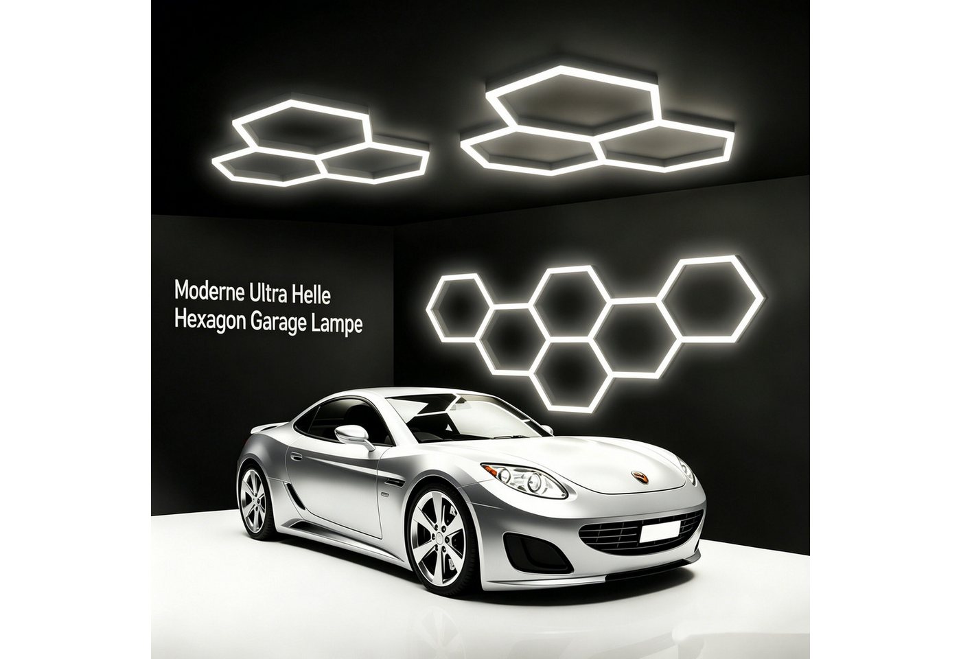 oyajia Deckenleuchten Rahmenlos 14er-Pack Hexagon LED Garagenleuchte, 6500K 534W Wabenlicht, Hexagon LED, LED Garage Light für Garage, Studio, Parkplatz, Auto-D – Bild 3 von 5
