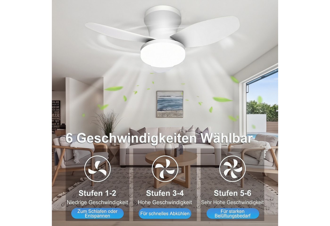 oyajia Deckenventilator 70W 5 Flügeln Deckenventilator mit Beleuchtung,LED Deckenleuchte 110cm, Dimmbare Deckenleuchte mit Fernbedienung für Schlafzimmer, Wohnz – Bild 3 von 5