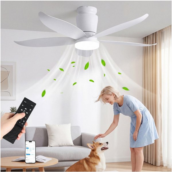oyajia Deckenventilator 70W 5 Flügeln Deckenventilator mit Beleuchtung,LED Deckenleuchte 110cm, Dimmbare Deckenleuchte mit Fernbedienung für Schlafzimmer, Wohnz