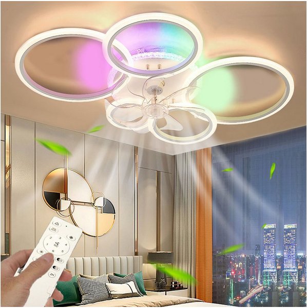 oyajia Deckenventilator 70W/97W Deckenleuchte mit RGB Hintergrundlicht, Leise Deckenventilator, 6 Geschwindigkeiten Ventilator, Deckenlampe mit RGB Farbwechsel 