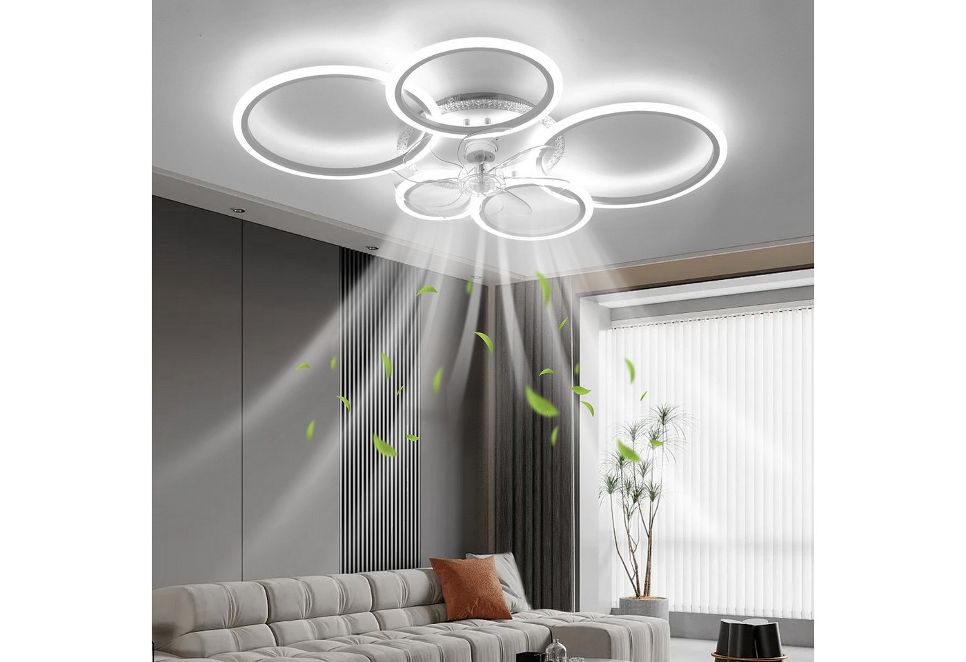 oyajia Deckenventilator 70W/97W Deckenleuchte mit RGB Hintergrundlicht, Leise Deckenventilator, 6 Geschwindigkeiten Ventilator, Deckenlampe mit RGB Farbwechsel  – Bild 5 von 5