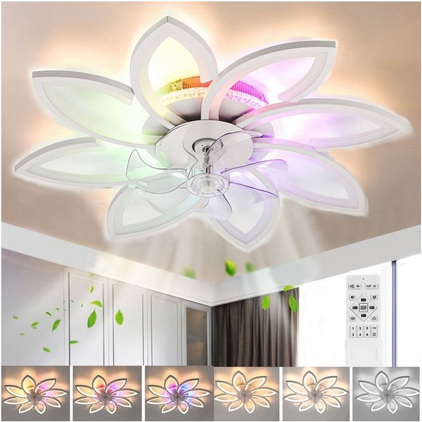 oyajia Deckenventilator 70W/97W Deckenleuchte mit RGB Hintergrundlicht, Leise Deckenventilator, 6 Geschwindigkeiten Ventilator, Deckenlampe mit RGB Farbwechsel 