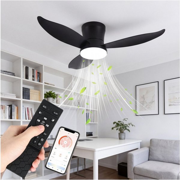 oyajia Deckenventilator Leise Deckenventilator mit Beleuchtung inkl Fernbedienung 95CM, 6 Geschwindigkeiten Timer Vor- & Rücklauf LED dimmbar CCT Nachtlicht