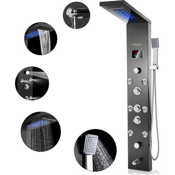 oyajia Duschsystem Modernes Duschpaneel Höhe 136 cm 5 Strahlart mit Massage & LED Display, Höhe 136 cm, 5 Strahlart(en), Wandmontage Duschset mit Regendusche,Ha