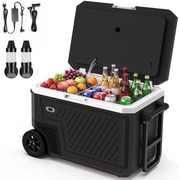 oyajia Elektrische Kühlbox Kompressor Kühlbox, Kühlt von +20°C bis -20°C, 12V/24V 230V, Type-C, 45 l, Tragbarer Outdoor Kühlschrank mit Rädern & Griff, Batterie
