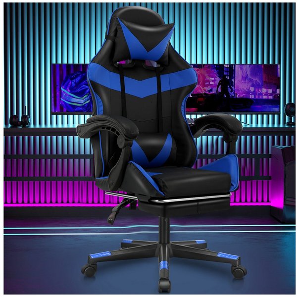 oyajia Gaming-Stuhl Ergonomischer Gaming Sessel mit Fußstütze und Kopfstütze Atmungsaktiv, mit abnehmbarem Kopfkissen, maximale Belastbarkeit 150 kg