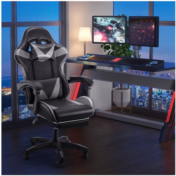 oyajia Gaming-Stuhl Ergonomischer Gaming Sessel mit Fußstütze und Kopfstütze Atmungsaktiv, mit abnehmbarem Kopfkissen, maximale Belastbarkeit 150 kg