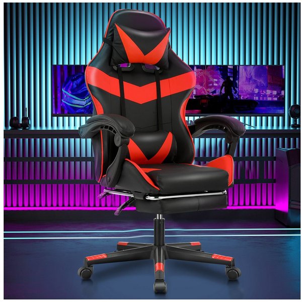 oyajia Gaming-Stuhl Ergonomischer Gaming Sessel mit Fußstütze und Kopfstütze Atmungsaktiv, mit abnehmbarem Kopfkissen, maximale Belastbarkeit 150 kg