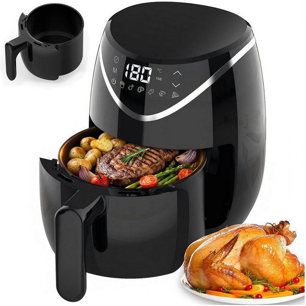 oyajia Heißluftfritteuse 2,8 l kleiner digitaler Airfryer, 6 Programme, platzsparend, kompakt, zum Backen, Aufwärmen, Braten für schnelle und einfache Mahlzeite