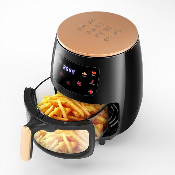 oyajia Heißluftfritteuse 6L Heißluftfritteuse mit Sichtfenster, 1800W Airfryer, Glasfrittierkorb, ohne Öl, 1800 W, 7 in 1 Programme, 60-Minuten-Timer, einstellb