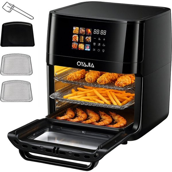 oyajia Heißluftfritteuse Multifunktionsofen 15L, Backofen Umluft, Grill, Dörrautomat, Air Fryer, 2000 W, XXL Fritteuse ohne Öl mit Zubehör für Pizza, Hähnchen, 