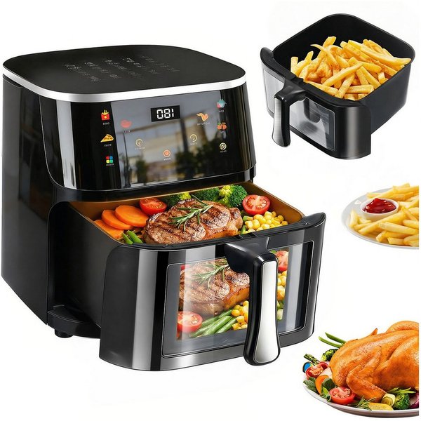 oyajia Heißluftfritteuse XXL Airfryer 10L mit LED-Farbdisplay & Sichtfenster, 6 Programme, LED-Touchscreen in Farbe, einfacher Reinigung, 2000 W, Heißluftfritti